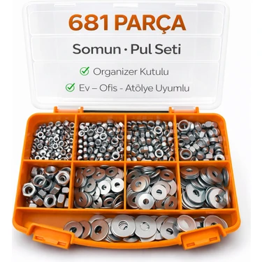 CIVTEX CİVATA 681 Parça 9 Çeşit Somun ve Pul Seti – Dın 934, Organizer