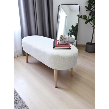 Eksen Teddy Kumaş Puf, Geniş Oturumlu Bench, Modern Ayak Ucu Pufu, Yumuşak Oturma & Sehpa, 90 x