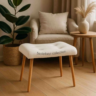 Makyaj Masası Pufu, Peluş Kumaş, Ayak Uzatmalık Puf, Dekoratif