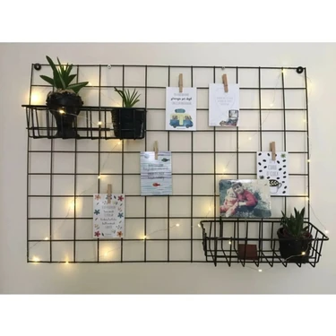 Lefiev Tel Pano Notluk Fotoğraf Askılığı Tel Askılık Notluk + 3m LED + Metal Pano