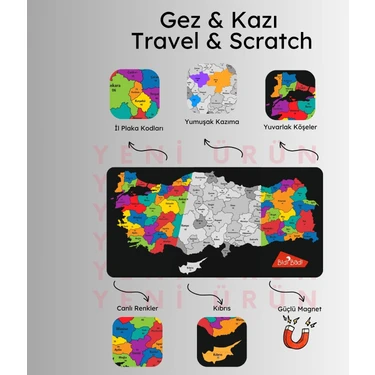 BidiBadi Yayınları Gez Kazı Magnet Türkiye Haritası - Kolay Kazınabilir Harita - Scratch Map -