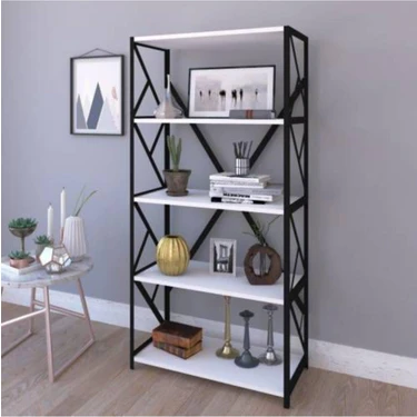 Asrın Metal Kitaplık 5 Raflı Ofis Ev Rafı 73x36x160 cm Modern Tasarım Çelik ve Yonga