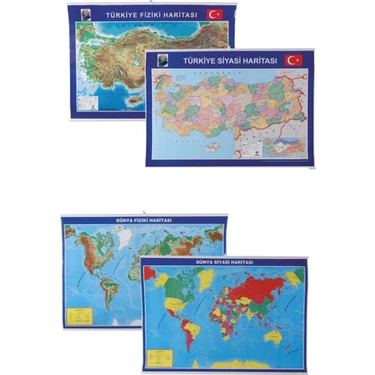 Gülpaş Dünya ve Türkiye Haritası 70x100 cm İkili Paket Renkli ve Pratik