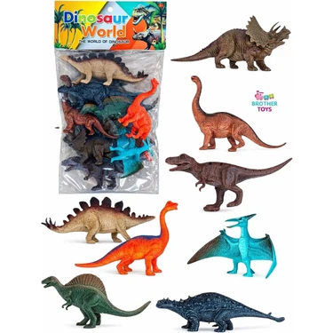 Brother Toys Poşetli 8 Adet Dinozor Dinazor Seti 16 Cm. Trex, Triceraptor, Pterodactyl,