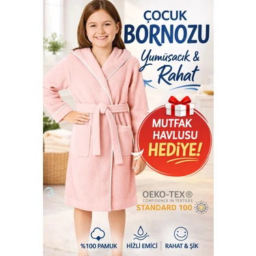 Layvera Çocuk Bornozu Pembe | %100 Pamuklu-Pembe-Yumuşak