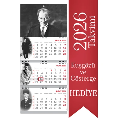 Sticker Art 2026 Atatürk Gemici Denizci Duvar Takvimi 33 x 77,5 cm Üç Parça Spiralli