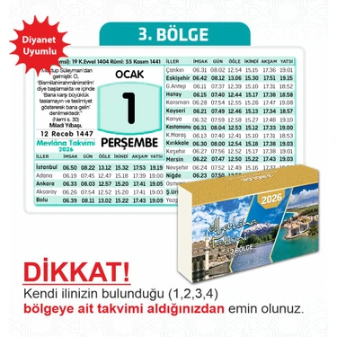Mevlana Takvimi Mevlana 2026 Yapraklı Blok Duvar Takvimi – Mavi, 13x8.5 cm, Ayet ve Hadisli, 3.