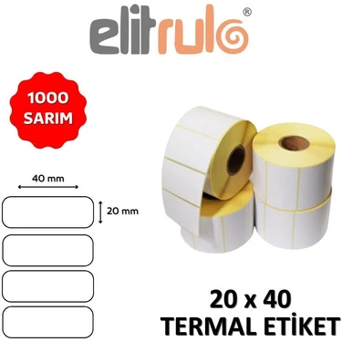 Elit Rulo Termal Etiket 20x40 mm 1000 Adet  Termal Yazıcılarla
