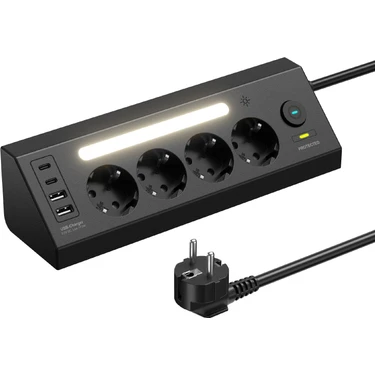 Fulltech Ftr-22 Gece Lambalı Akım Korumalı Çoklu Priz -