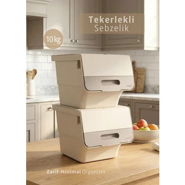 Jet’s Home 2’li Krem Tekerlekli Sebzelik Patates Soğan Sepeti Zarif Organizer Patateslik Minimal