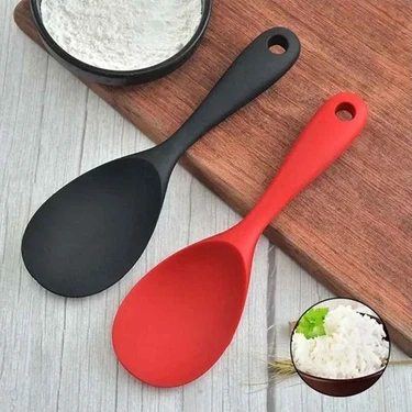 2 Adet Ultra Sert Uçlu Silikon Servis Pilav Tatlı Kaşığı Kaşık Seti Asılabilir Kaşık Yanmaz
