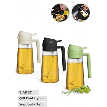 3 Adet Çift Fonksiyonlu Yağdanlık 450ML Zeytinyağı Sıvıyağ Cam Şişe Sprey Airfryer Yağlık