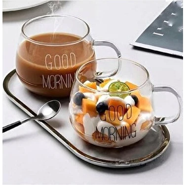 2 Li Good Morning Günaydın 400 ml Borosilikat Cam Kupa