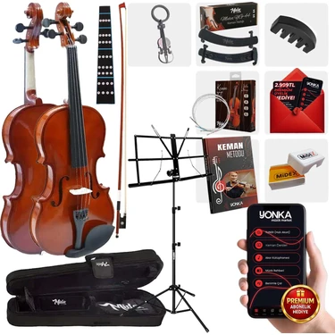 Midex CVL-744-NTYS Profesyonel 4/4 Full Keman Seti (Yastık Nota Sehpası Tuner Susturucu Reçine