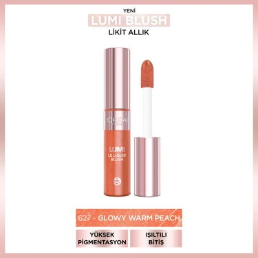 L'Oréal Paris Lumi Blush Likit Allık 627 Glowy Warm Peach Yüksek Pigmentasyon ve Işıltılı