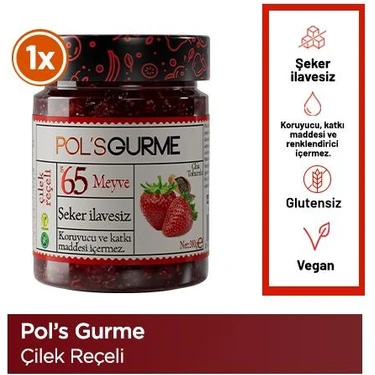 Pol's Gurme 285 gr Çilek Reçeli Şeker İlavesiz Chia Tohumlu Vegan ve Glutensiz